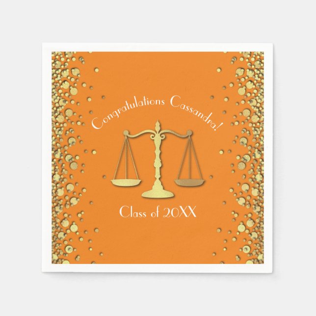 Lawyer Graduation Orange Gold Napkin (Front)