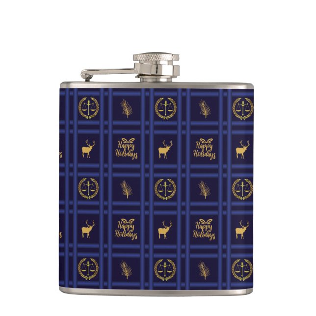 Lawyer Happy Holidays - Xmas Scales of Justice Hip Flask (Front)