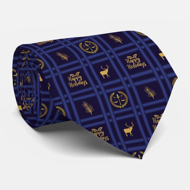 Lawyer Happy Holidays - Xmas Scales of Justice Tie (Rolled)