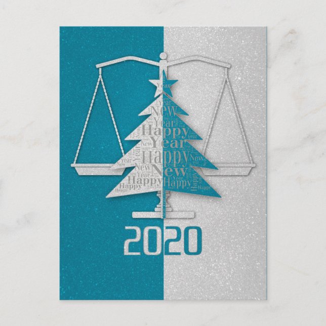 Lawyer Happy New Year 2020 | Scales of justice Holiday Postcard (Front)