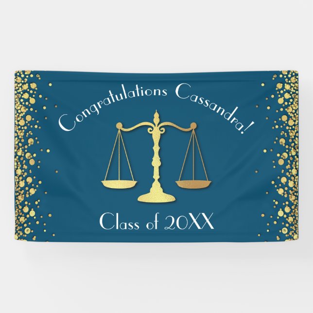Lawyer Law School blue Gold Graduation Party Banner (Horizontal)