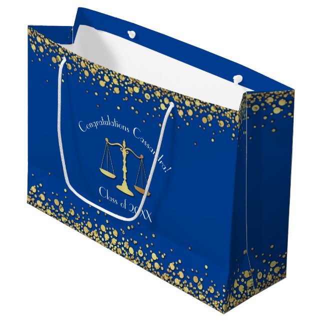 Lawyer Law School Blue Gold Graduation Party Large Gift Bag (Front Angled)