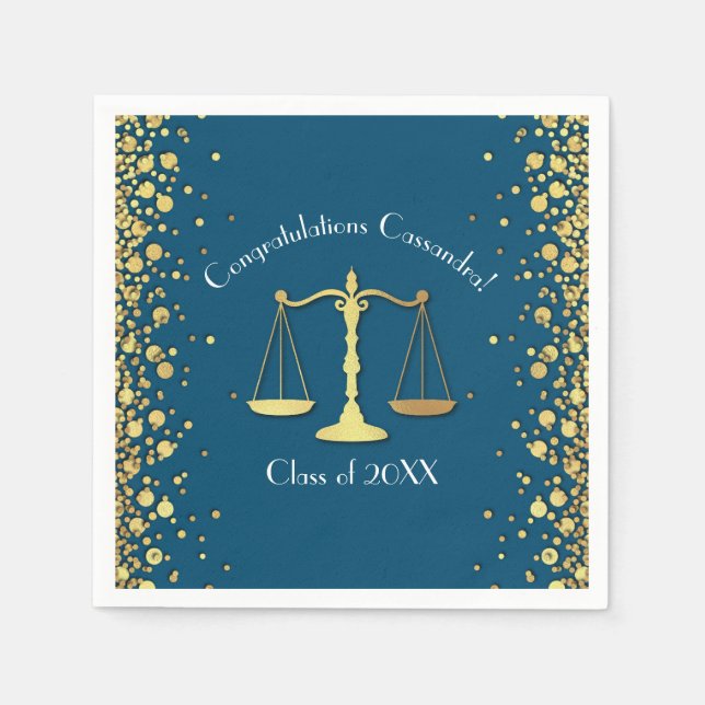 Lawyer Law School Blue Gold Graduation Party Napkin (Front)