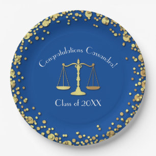 Lawyer Law School Blue Gold Graduation Party Paper Plate
