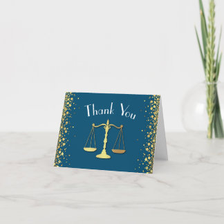 Lawyer Law School blue Gold Graduation Party Thank You Card