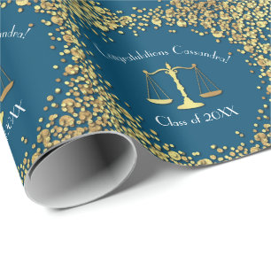 Lawyer Law School blue Gold Graduation Party Wrapping Paper