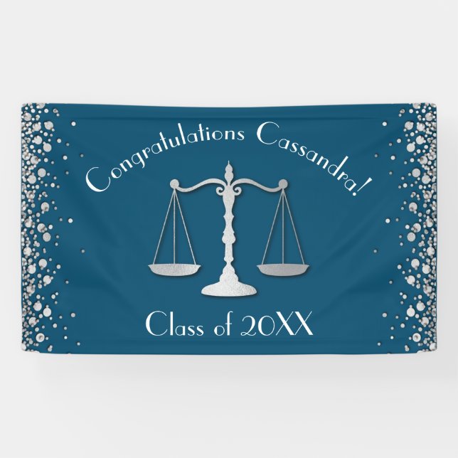 Lawyer Law School blue Silver Graduation Party Banner (Horizontal)