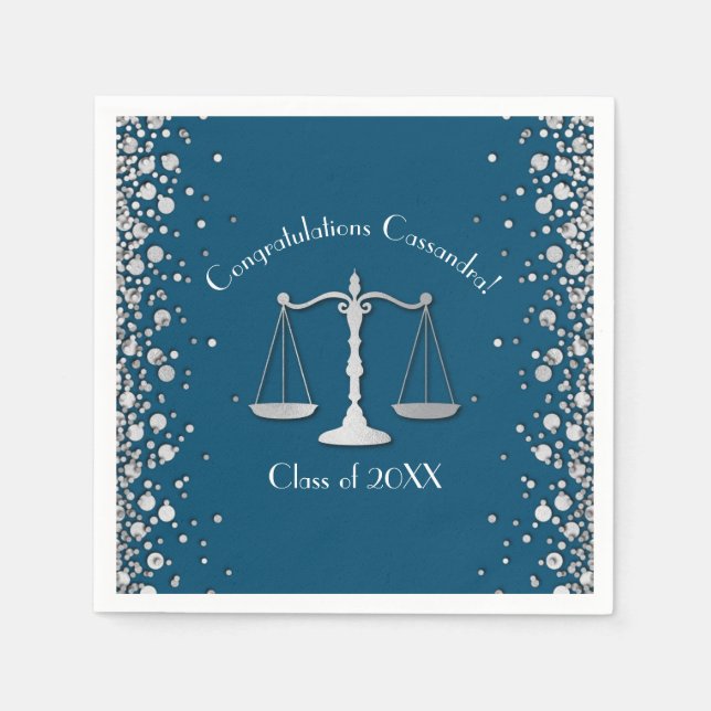Lawyer Law School blue Silver Graduation Party Napkin (Front)