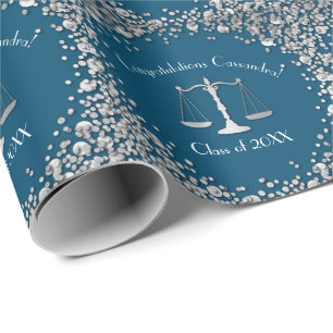 Lawyer Law School Blue Silver Graduation Party Wrapping Paper