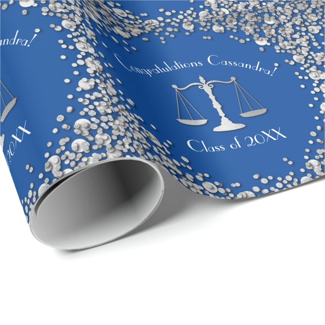Lawyer Law School Blue Silver Graduation Party Wrapping Paper (Roll Corner)