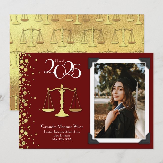 Lawyer Law School Gold Graduation Announcement (Front/Back)