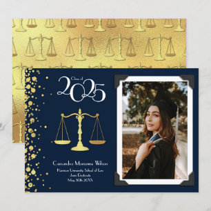 Lawyer Law School Gold Graduation Navy Blue Invita Invitation