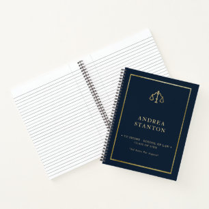 Lawyer Law School Grad Gift Navy Gold Frame Custom Notebook