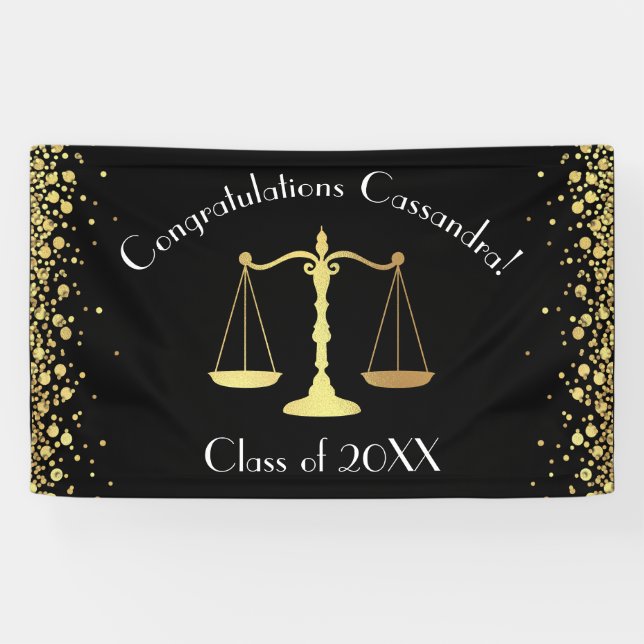 Lawyer Law School Graduation Party Black Gold Banner (Horizontal)