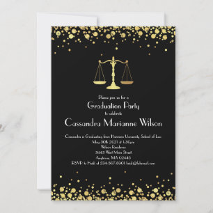 Lawyer Law School Graduation Party Black Gold Invitation