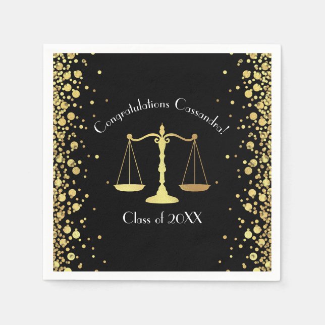 Lawyer Law School Graduation Party Black Gold Napkin (Front)