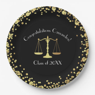 Lawyer Law School Graduation Party Black Gold Paper Plate