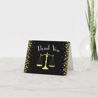 Lawyer Law School Graduation Party Black Gold Thank You Card