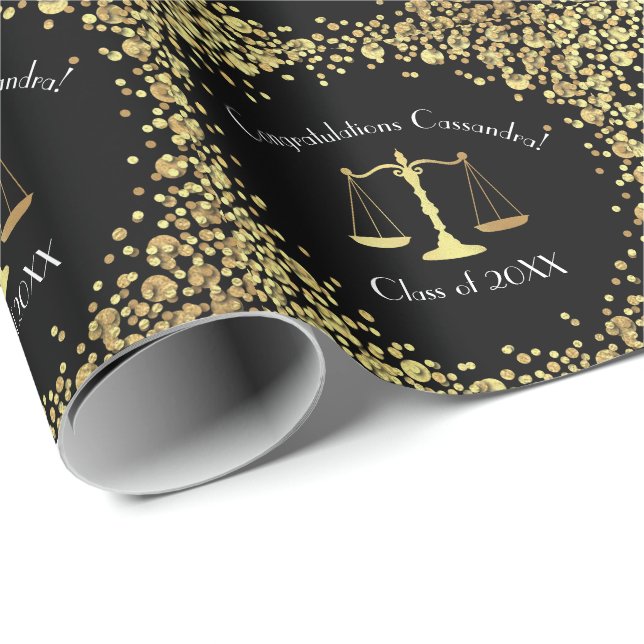 Lawyer Law School Graduation Party Black Gold Wrapping Paper (Roll Corner)