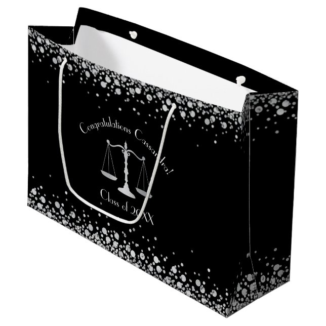 Lawyer Law School Graduation Party Black Silver Large Gift Bag (Front Angled)