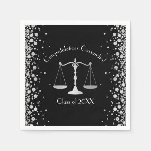 Lawyer Law School Graduation Party Black Silver Napkin
