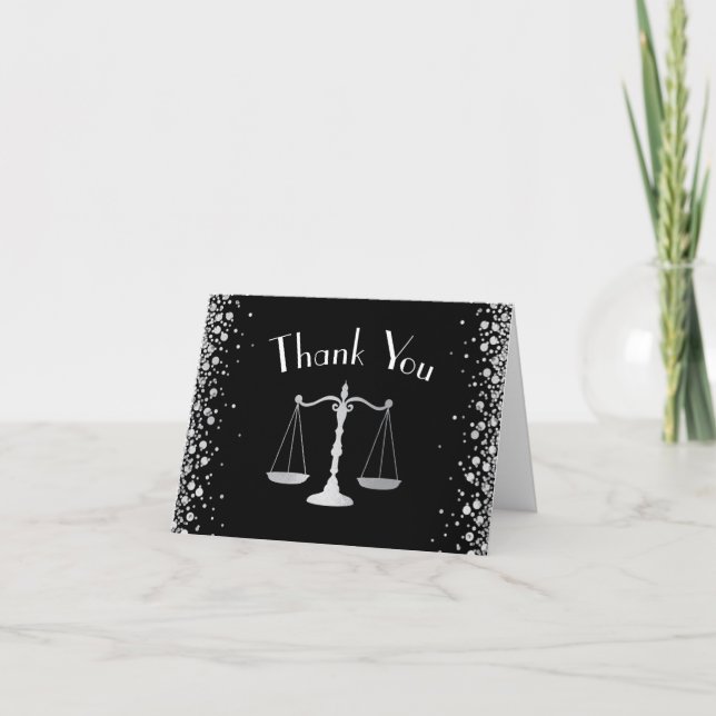Lawyer Law School Graduation Party Black Silver Thank You Card (Front)