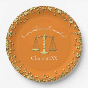 Lawyer Law School Graduation Party Gold Orange Paper Plate