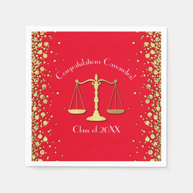 Lawyer Law School Graduation Party Gold Red Napkin (Front)