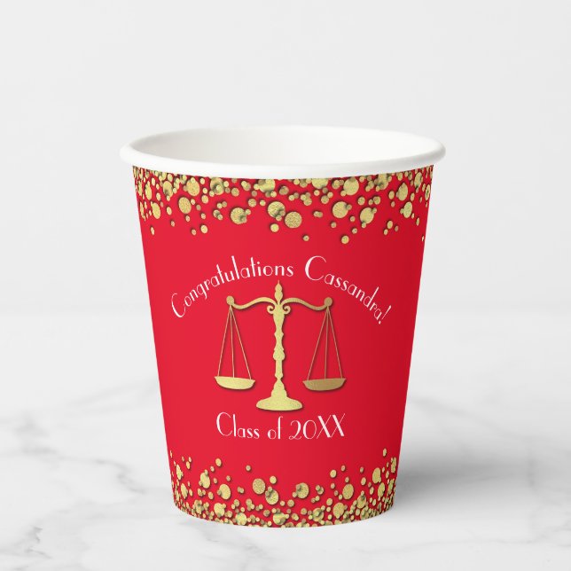 Lawyer Law School Graduation Party Gold Red Paper Cups (Front)