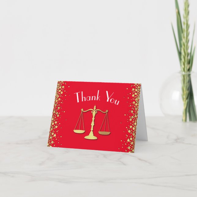 Lawyer Law School Graduation Party Gold Red Thank You Card (Front)