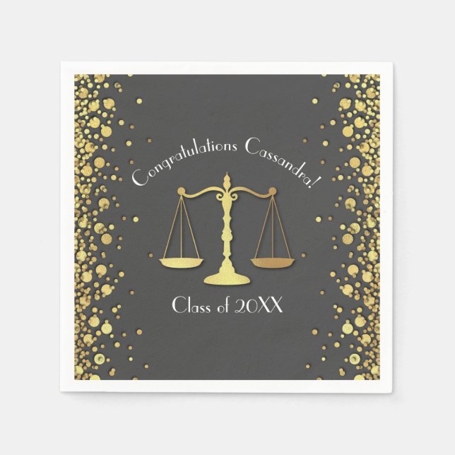 Lawyer Law School Graduation Party Grey Gold Napkin (Front)