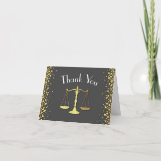 Lawyer Law School Graduation Party Grey Gold Thank You Card