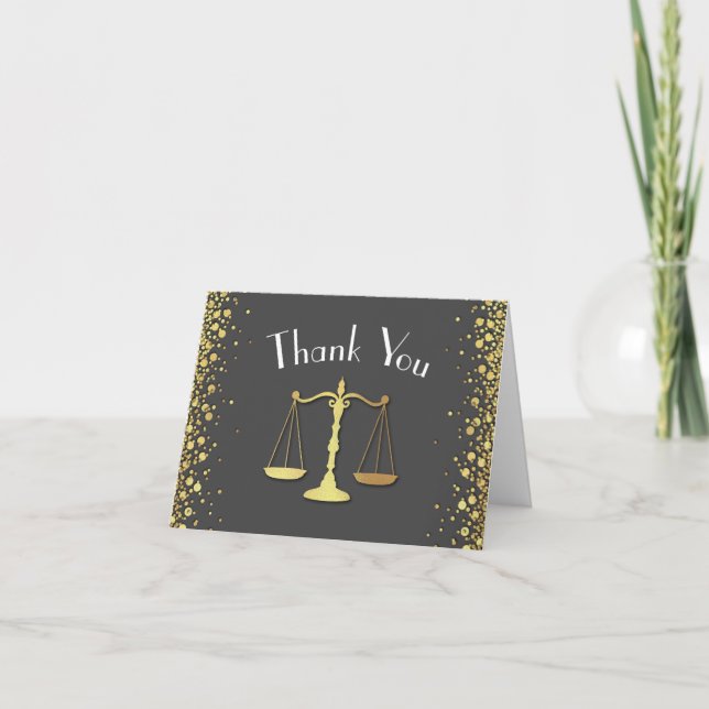Lawyer Law School Graduation Party Grey Gold Thank You Card (Front)