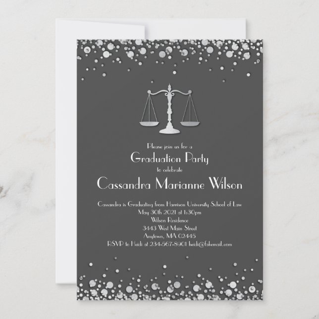 Lawyer Law School Graduation Party Grey Silver Invitation (Front)