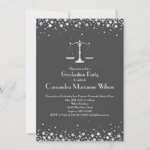 Lawyer Law School Graduation Party Grey Silver Invitation