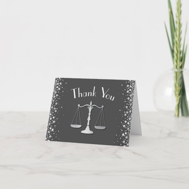 Lawyer Law School Graduation Party Grey Silver Thank You Card (Front)