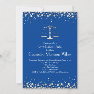 Lawyer Law School Graduation Party Silver Blue Invitation
