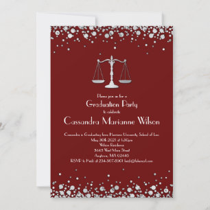 Lawyer Law School Graduation Party Silver Maroon Invitation