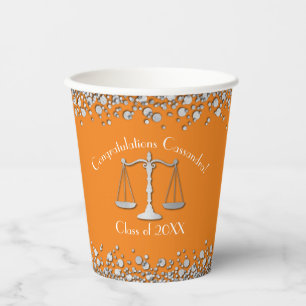 Lawyer Law School Graduation Party Silver Orange Paper Cups