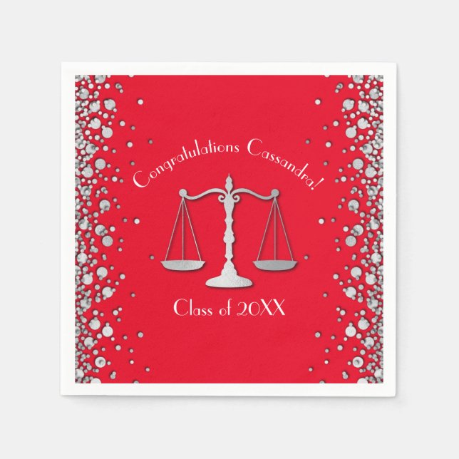 Lawyer Law School Graduation Party Silver Red Napkin (Front)