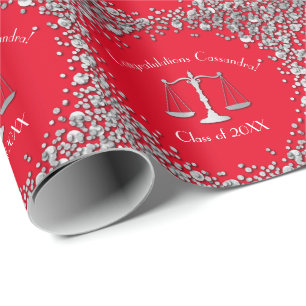 Lawyer Law School Graduation Party Silver Red Wrapping Paper