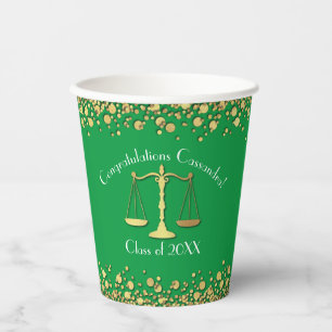 Lawyer Law School Green Gold Graduation Party Paper Cups