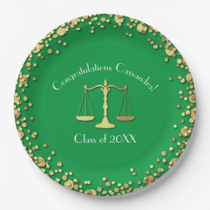 Lawyer Law School Green Gold Graduation Party Paper Plate