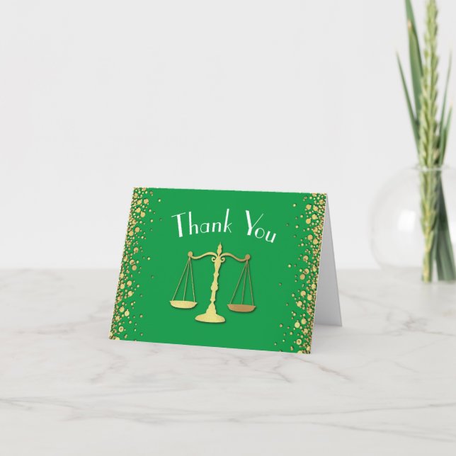 Lawyer Law School Green Gold Graduation Party Thank You Card (Front)