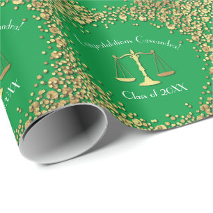 Lawyer Law School Green Gold Graduation Party Wrapping Paper