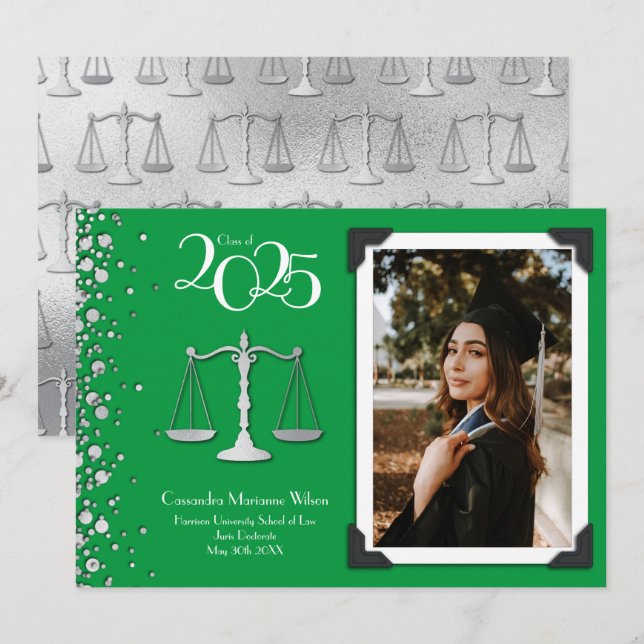 Lawyer Law School Green Graduation Announcement (Front/Back)