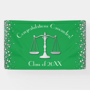 Lawyer Law School Green Silver Graduation Party Banner