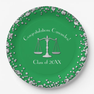 Lawyer Law School Green Silver Graduation Party Paper Plate