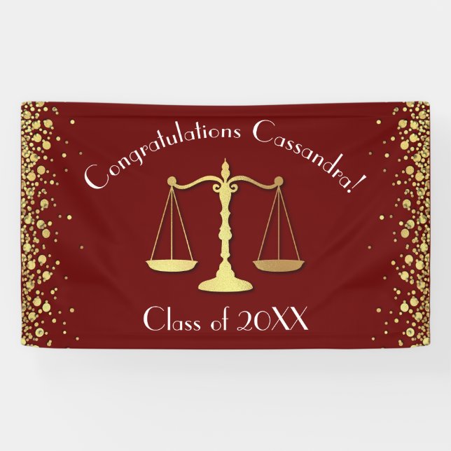 Lawyer Law School Maroon Gold Graduation Party Banner (Horizontal)
