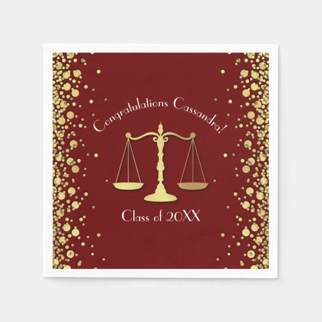 Lawyer Law School Maroon Gold Graduation Party Napkin (Front)